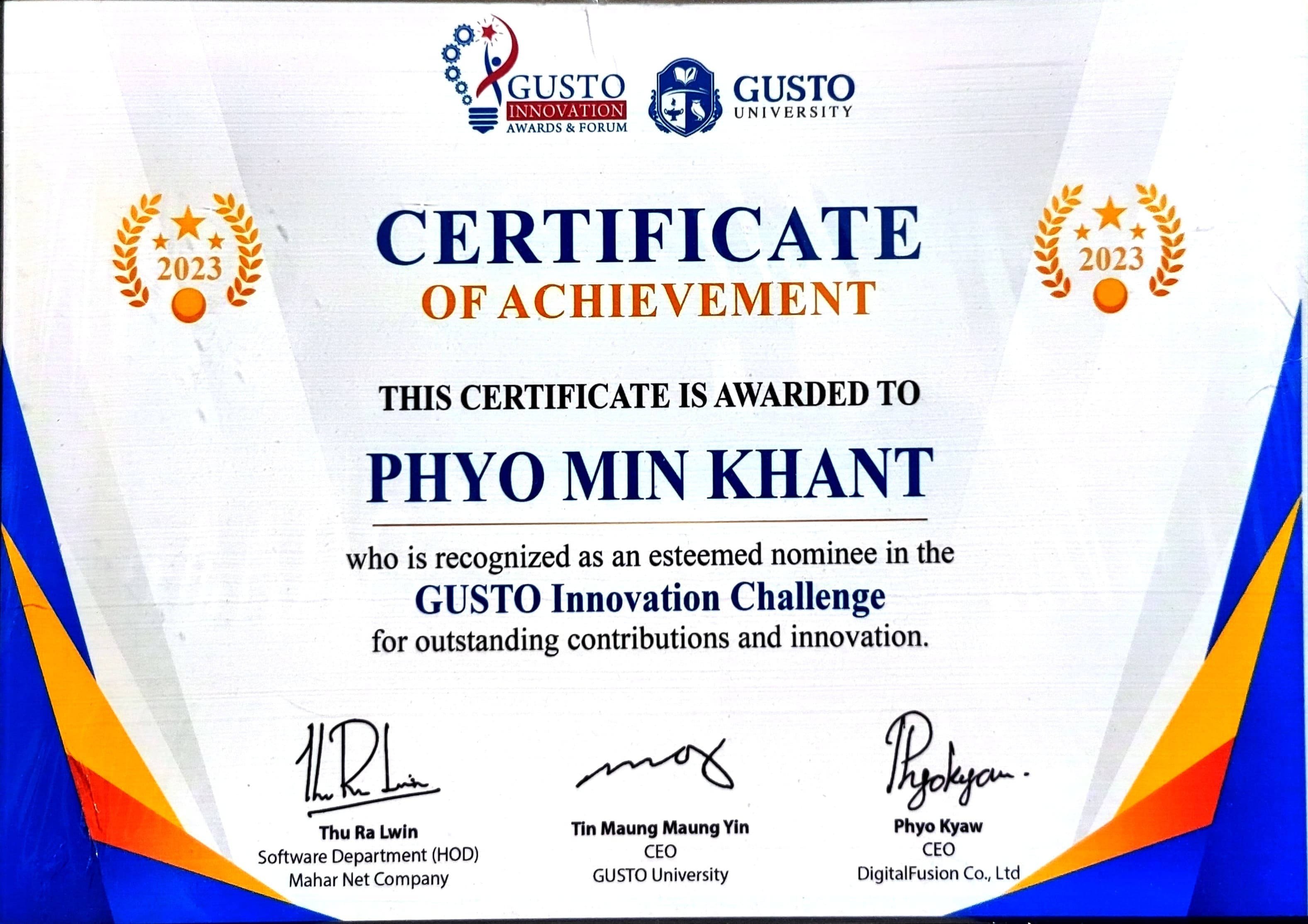 GUSTO Innovation Challenge Nominee